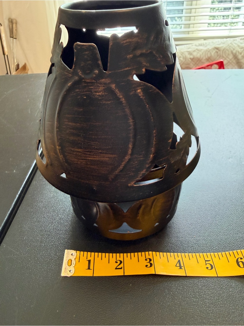 Rustic Pumpkin Cutout Metal Lantern - Brown